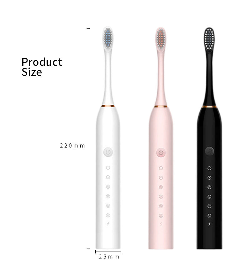 NNEDSZ X-3 Sonic Electric Toothbrush in White, 8 Brush Heads, Travel Case, USB Charging, and Stand Included