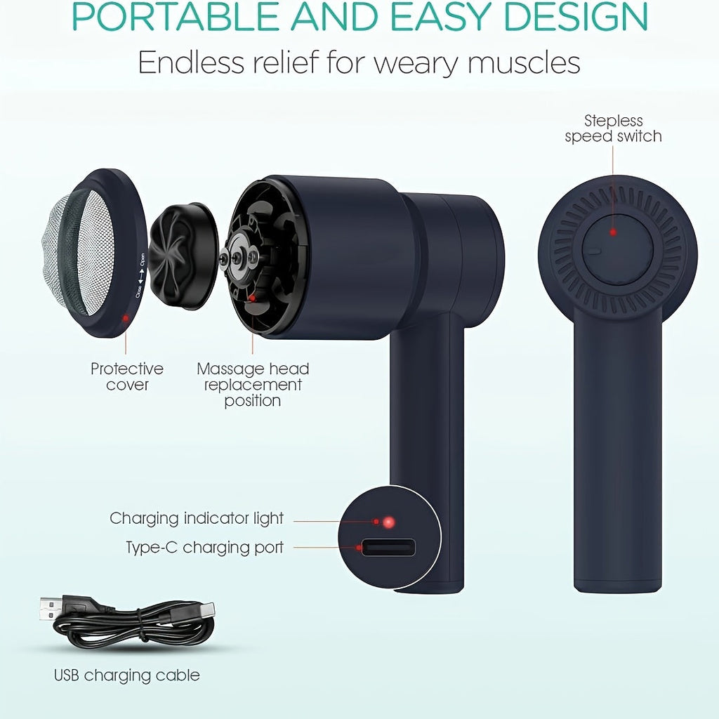 NNETM Cordless Handheld Body Massager with 5 Replaceable Heads(Black)