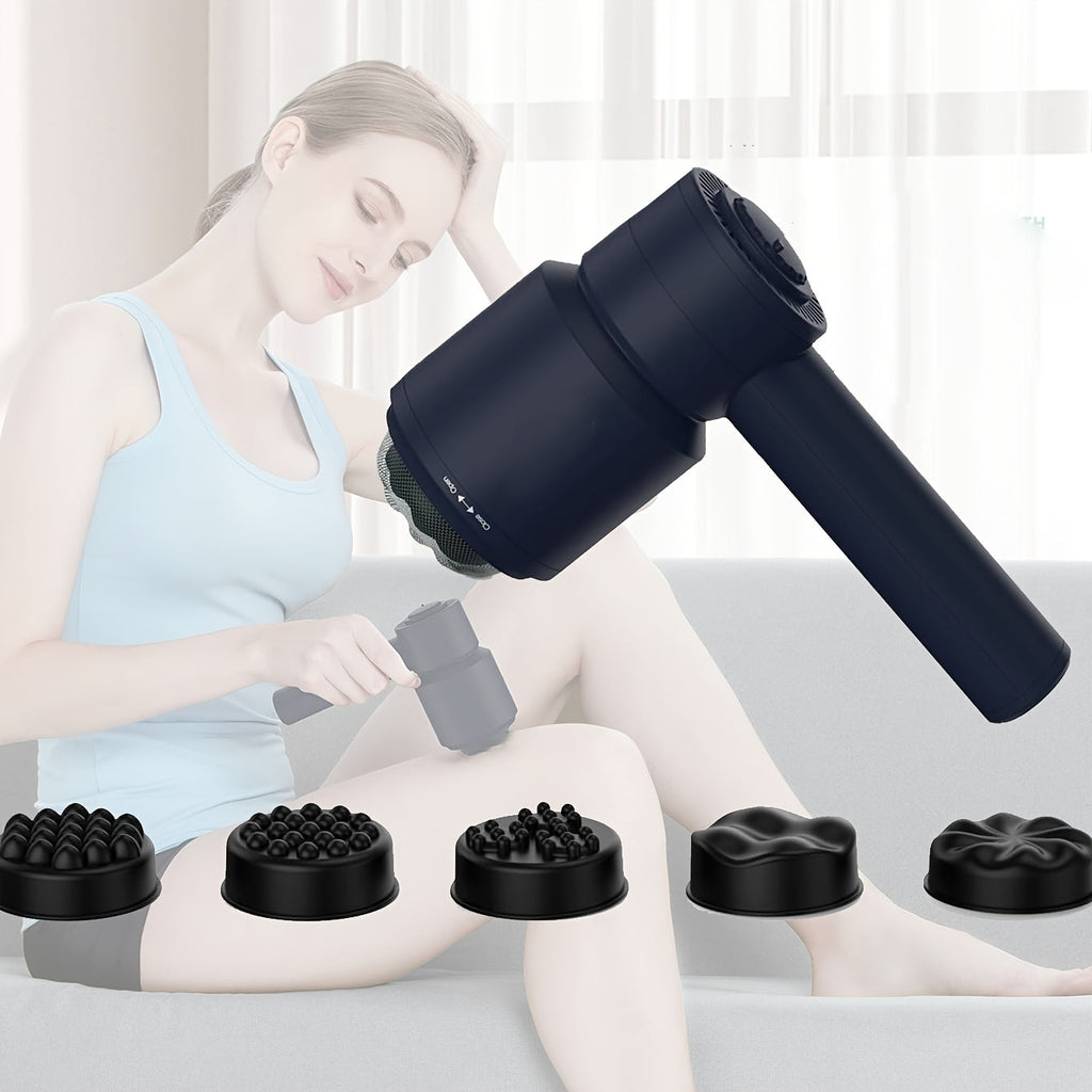NNETM Cordless Handheld Body Massager with 5 Replaceable Heads(Black)