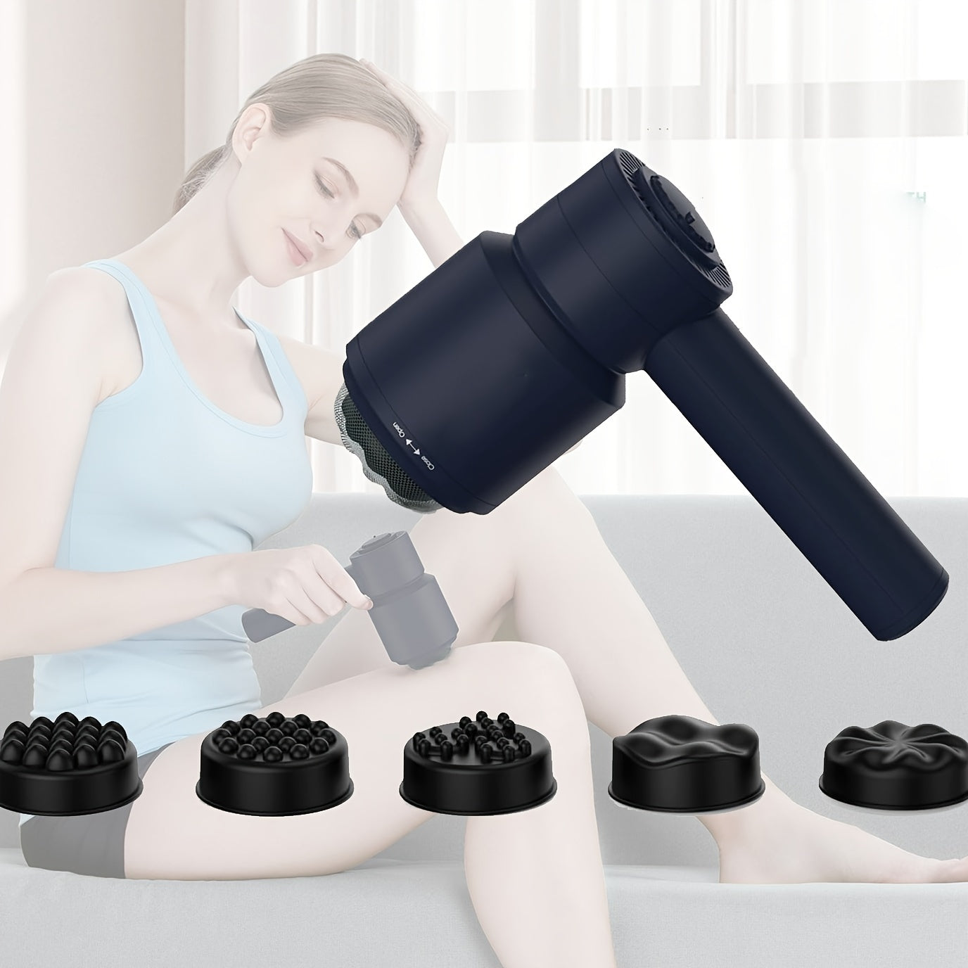 NNETM Cordless Handheld Body Massager with 5 Replaceable Heads(Black)