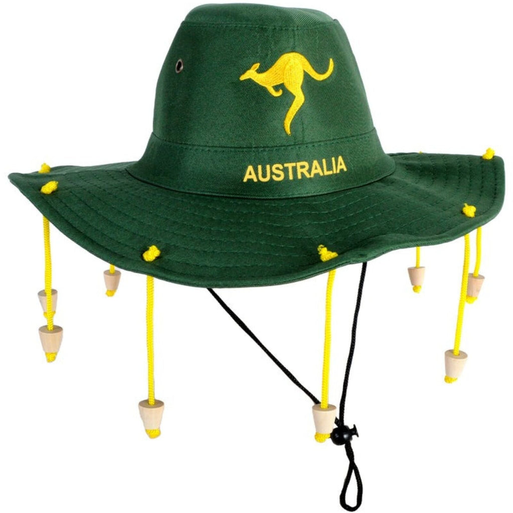 NNEDSZ Australian Cork Hat – Green with Gold Kangaroo Embroidery Aussie Australia Day