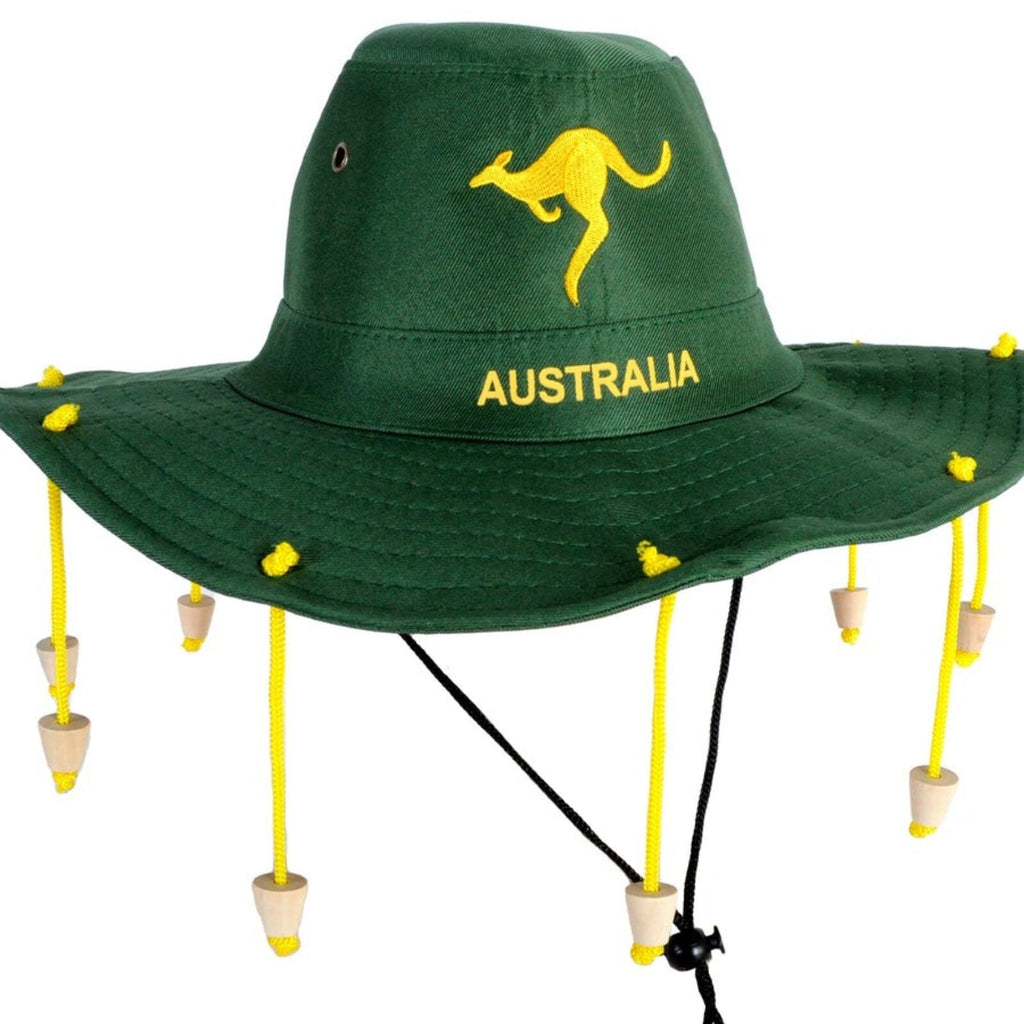 NNEDSZ Australian Cork Hat – Green with Gold Kangaroo Embroidery Aussie Australia Day