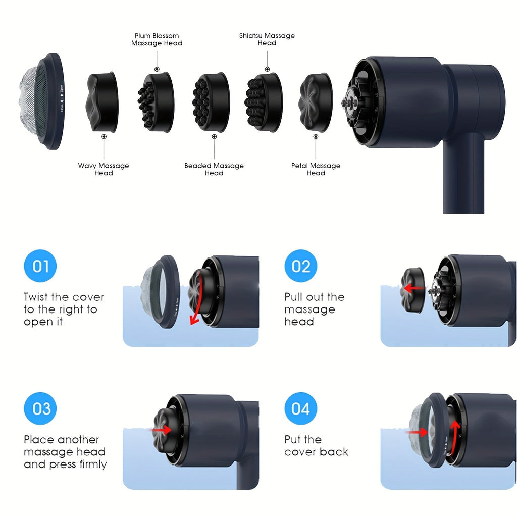 NNETM Cordless Handheld Body Massager with 5 Replaceable Heads(Black)